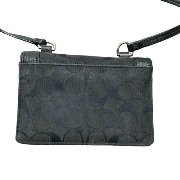 Coach  Crossbody Canvas Leather Wallet Black Silver Hardware - Picture 3 of 9